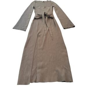 M1-46 SONG OF STYLE Women's Ribbed Maxi Dress Leg Slit Brown Size S